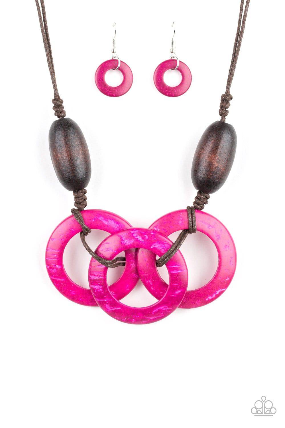 Bahama Drama - Pink & Brown Wood Necklace Paparazzi Accessories - GlaMarous Titi Jewels