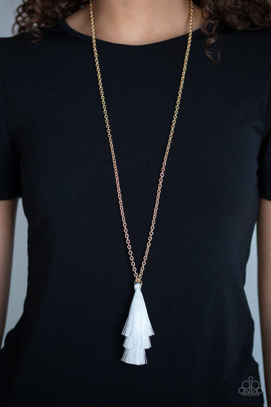 Triple The Tassel - White Tassel Necklace - Paparazzi Accessories - GlaMarous Titi Jewels