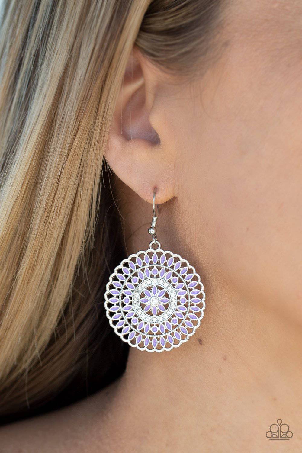 PINWHEEL and Deal - Purple Rhinestone Earrings - Paparazzi Accessories - GlaMarous Titi Jewels