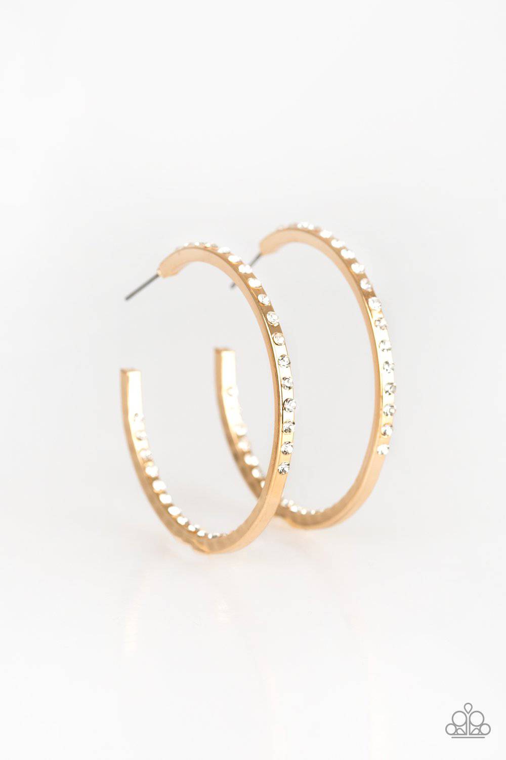 Comin Into Money - Gold Rhinestone Earrings - Paparazzi Accessories - GlaMarous Titi Jewels