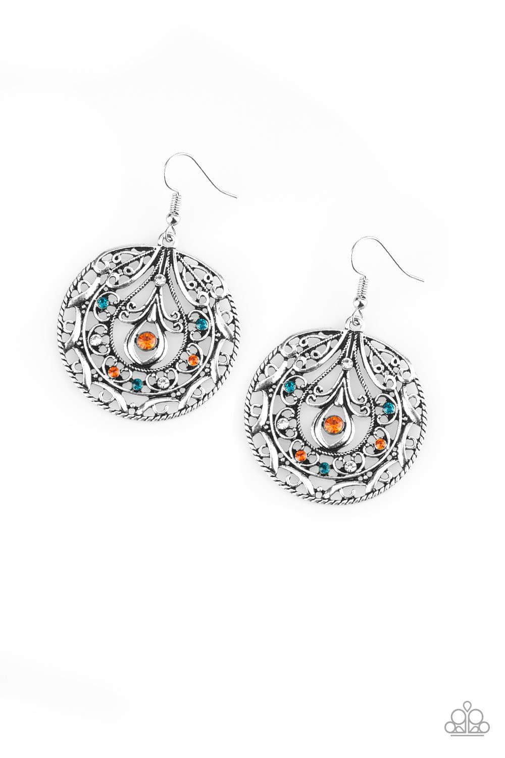 Choose To Sparkle - Blue and Orange Rhinestone Earrings - Paparazzi Accessories - GlaMarous Titi Jewels