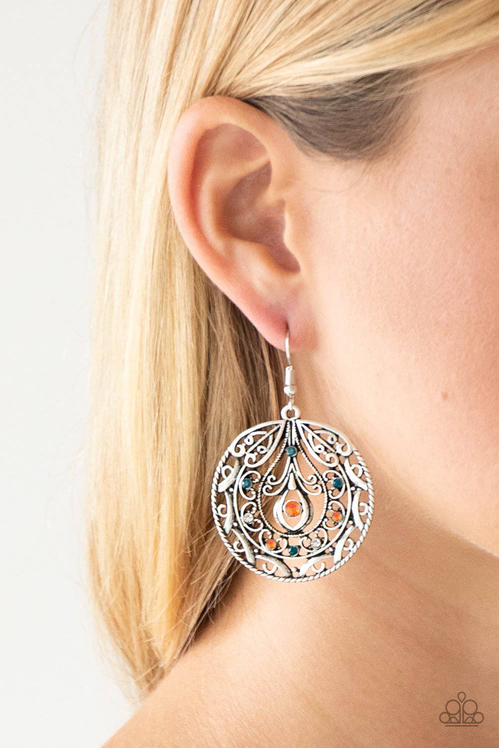 Choose To Sparkle - Blue and Orange Rhinestone Earrings - Paparazzi Accessories - GlaMarous Titi Jewels