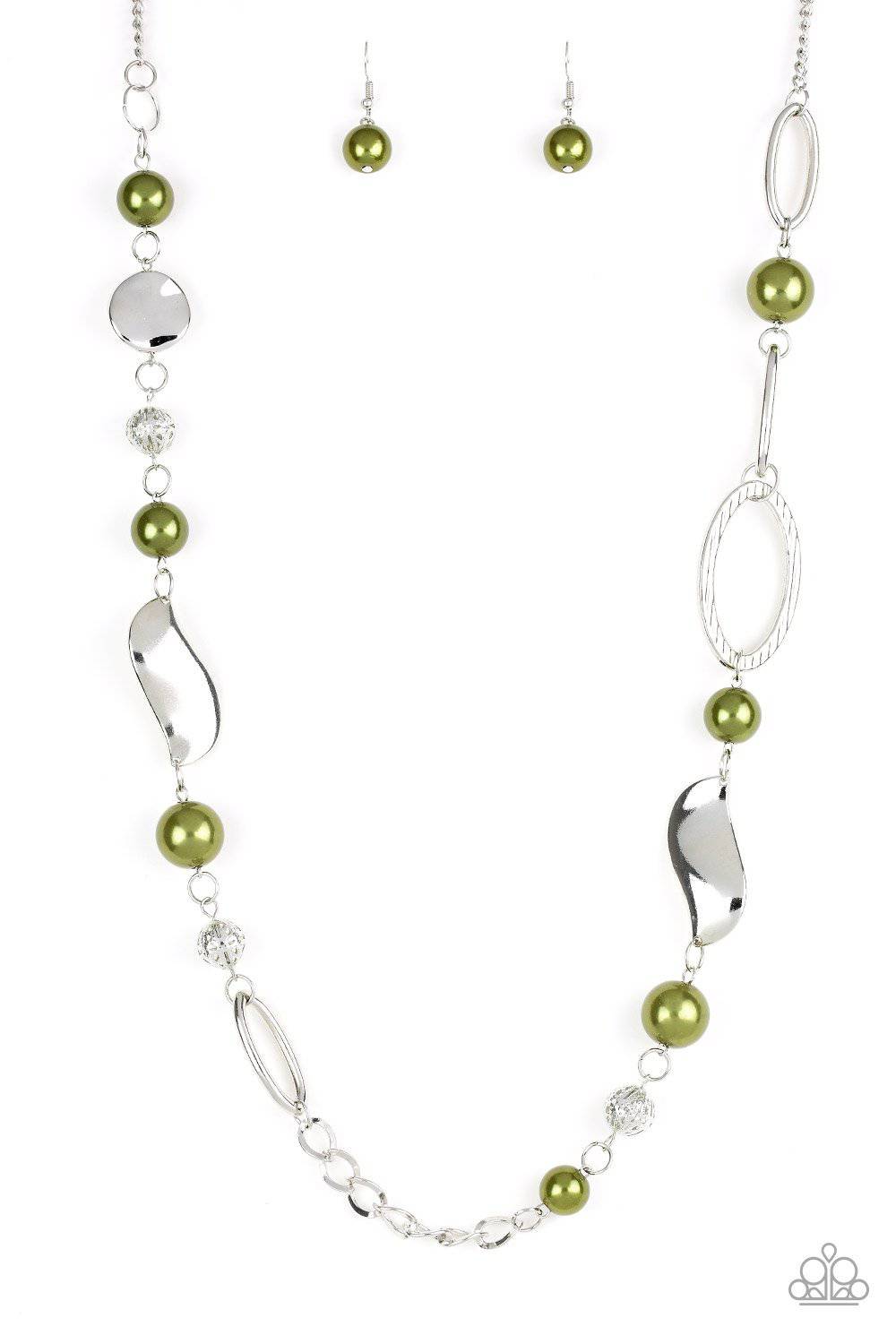 All About Me - Green Pearls & Silver Necklace - Paparazzi Accessories - GlaMarous Titi Jewels
