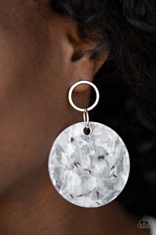 Beach Bliss - White Acrylic Earrings - Paparazzi Accessories - GlaMarous Titi Jewels