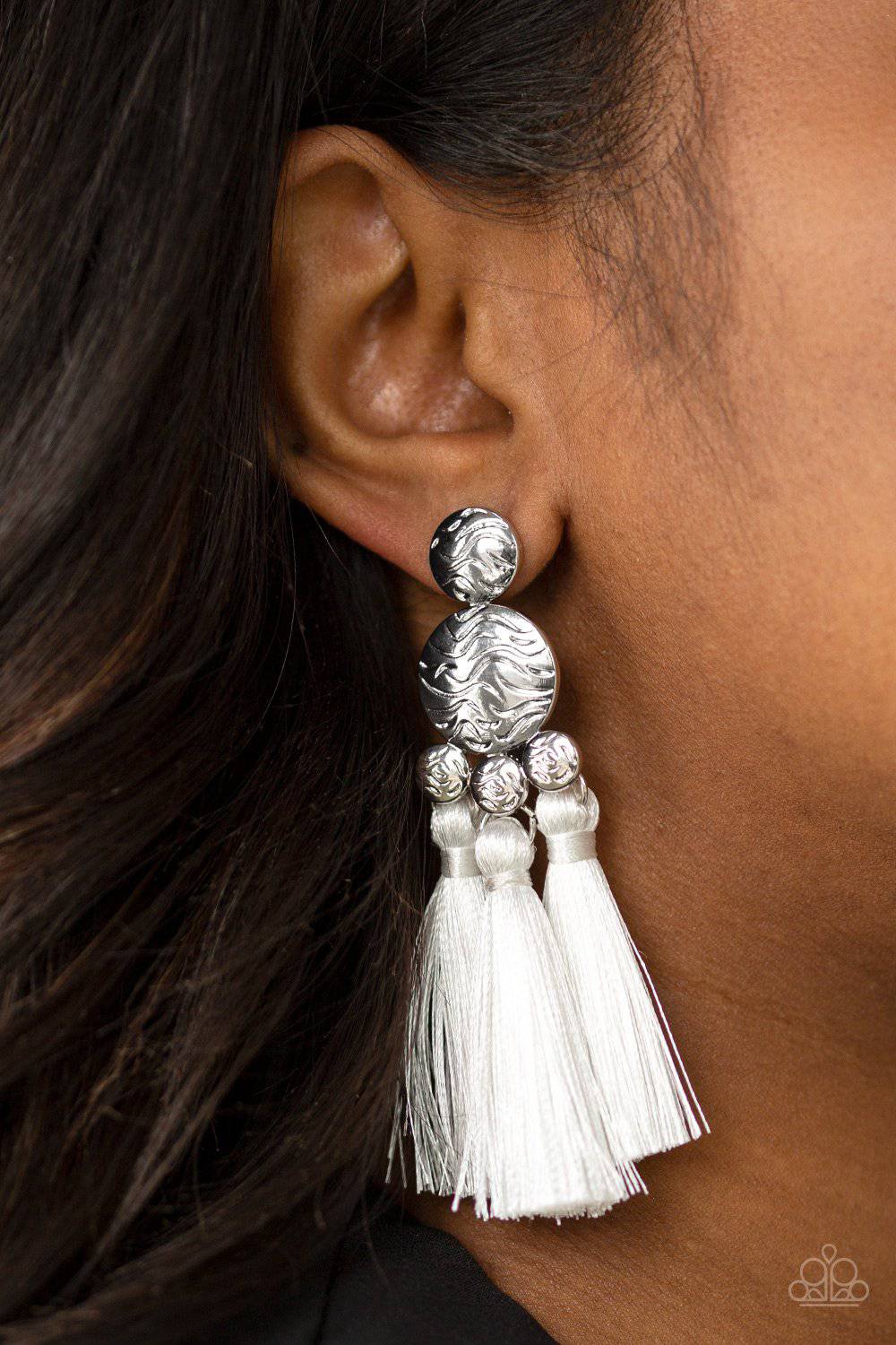 Taj Mahal Tourist - White Tassel Earrings - Paparazzi Accessories - GlaMarous Titi Jewels