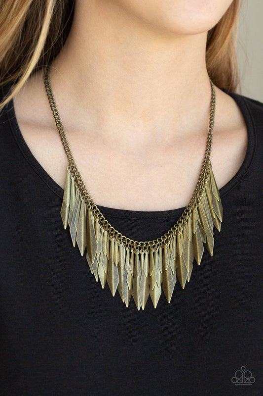 The Thrill-Seeker - Brass Fringe Necklace - Paparazzi Accessories - GlaMarous Titi Jewels