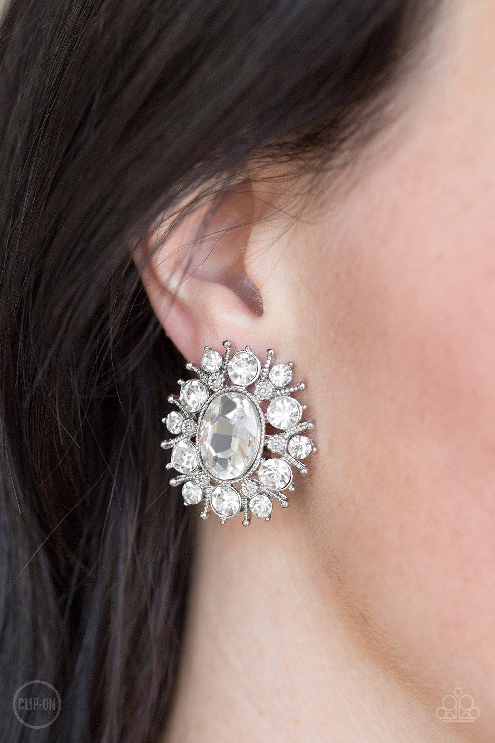Serious Star Power White Clip-on Earrings - Paparazzi Accessories - GlaMarous Titi Jewels