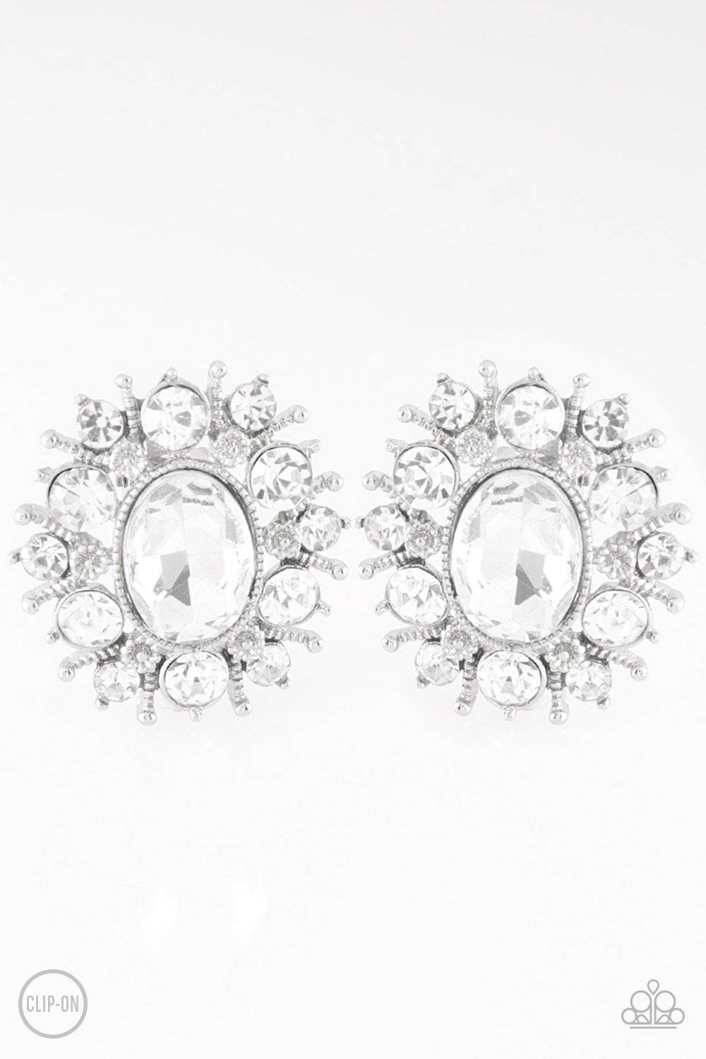 Serious Star Power White Clip-on Earrings - Paparazzi Accessories - GlaMarous Titi Jewels