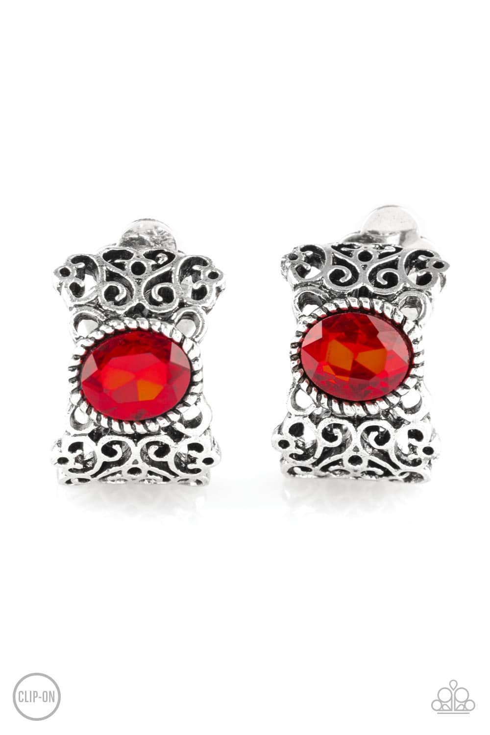 Glamorously Grand Duchess Red Clip-On Earrings - Paparazzi Accessories - GlaMarous Titi Jewels