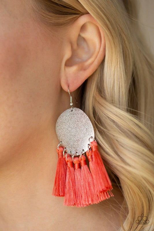 Tassel Tribute - Orange Earrings - Paparazzi Accessories - GlaMarous Titi Jewels