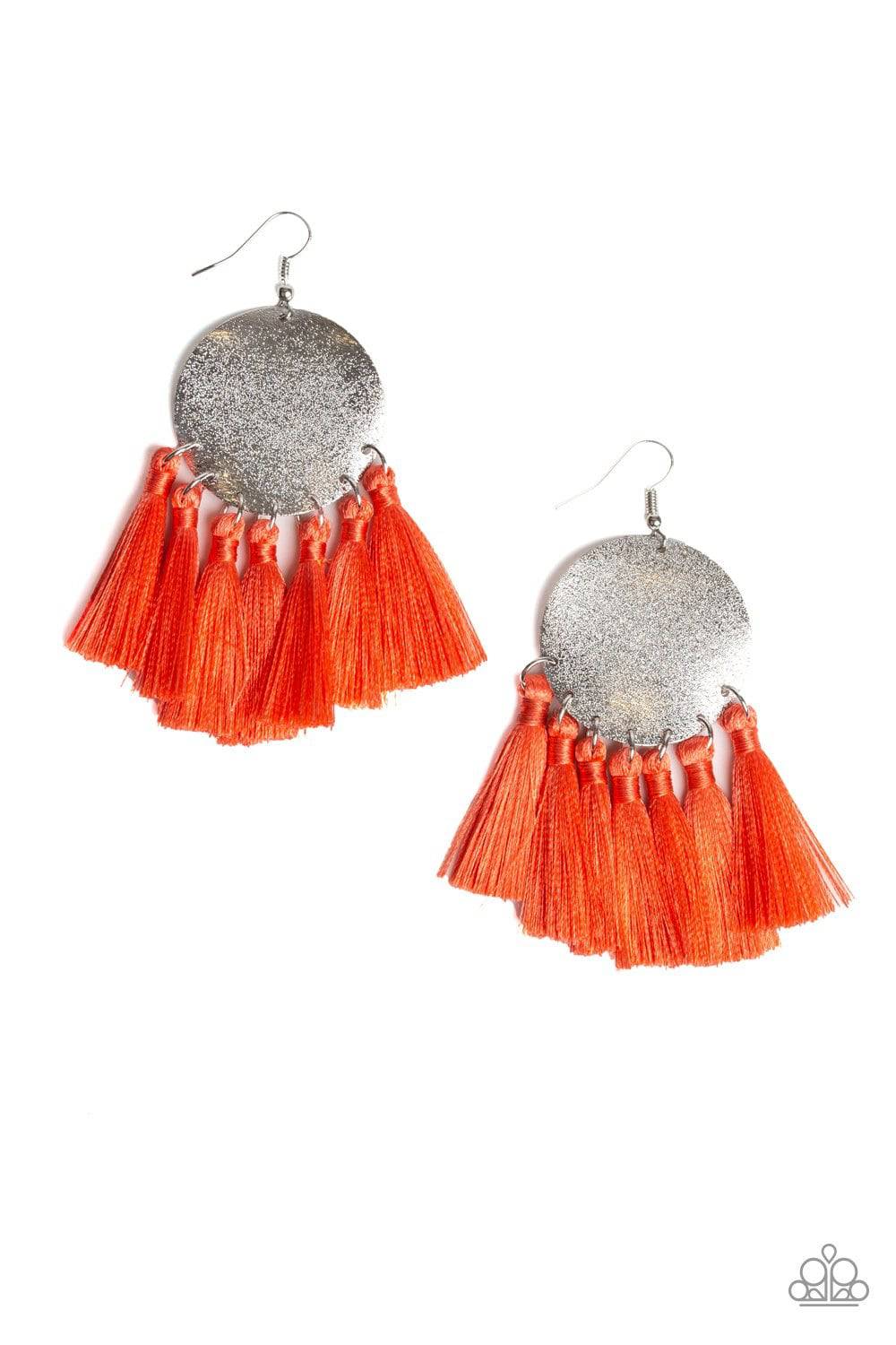 Tassel Tribute - Orange Earrings - Paparazzi Accessories - GlaMarous Titi Jewels