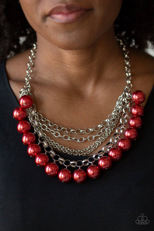 One-Way WALL STREET - Red Pearl Necklace - Paparazzi Accessories - GlaMarous Titi Jewels