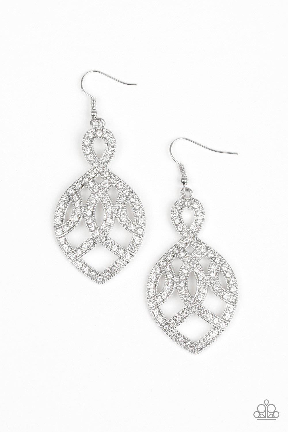 A Grand Statement - White Rhinestone Earrings - Paparazzi Accessories - GlaMarous Titi Jewels