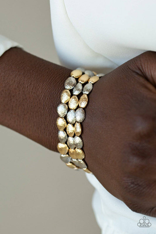 Basic Bliss - Multicolored Gold & Silver Stretchy Bracelet - Paparazzi Accessories - GlaMarous Titi Jewels