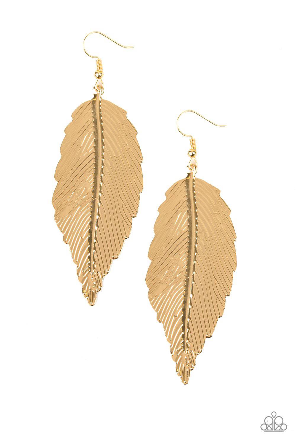 Lookin For A FLIGHT - Gold Feather Earrings - Paparazzi Accessories - GlaMarous Titi Jewels