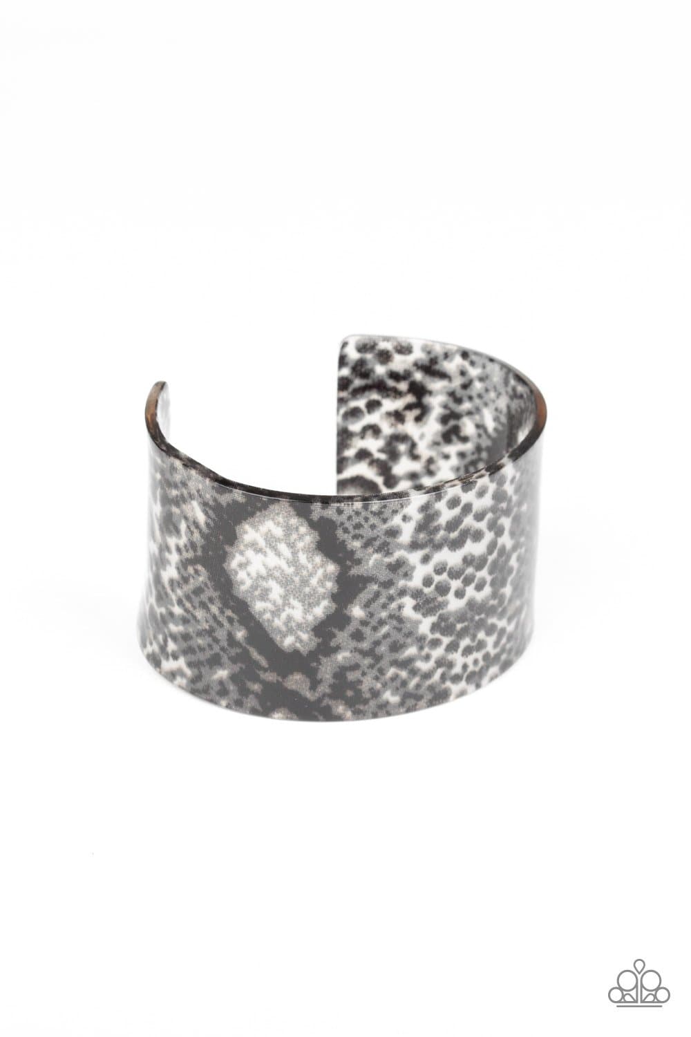 Vogue Revamp - Black Python Print Acrylic Cuff Bracelet - Paparazzi Accessories - GlaMarous Titi Jewels