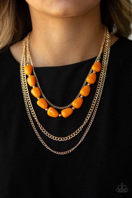 Trend Status - Orange & Gold Necklace - Paparazzi Accessories - GlaMarous Titi Jewels