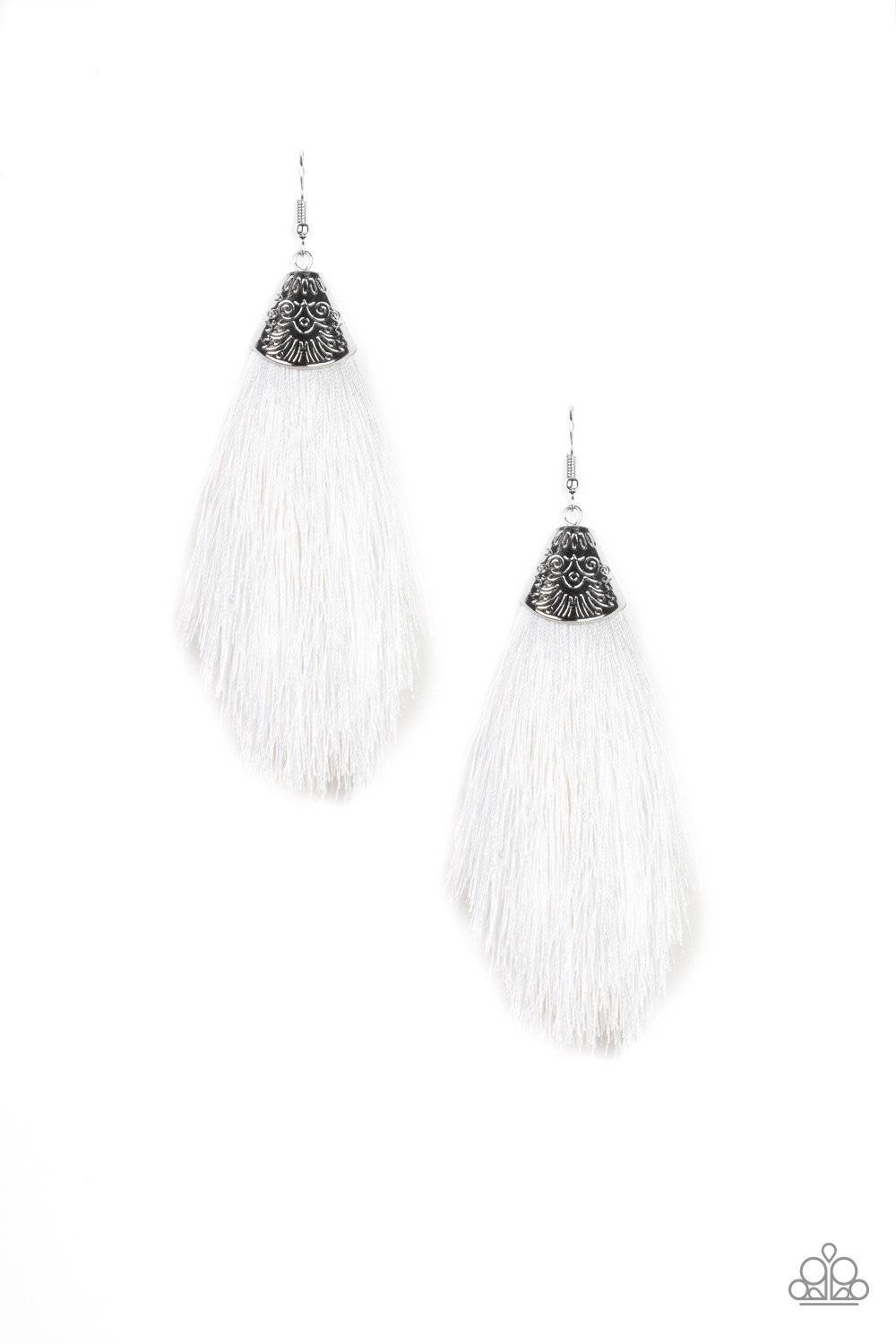 Tassel Temptress - White Tassel Earrings - Paparazzi Accessories - GlaMarous Titi Jewels