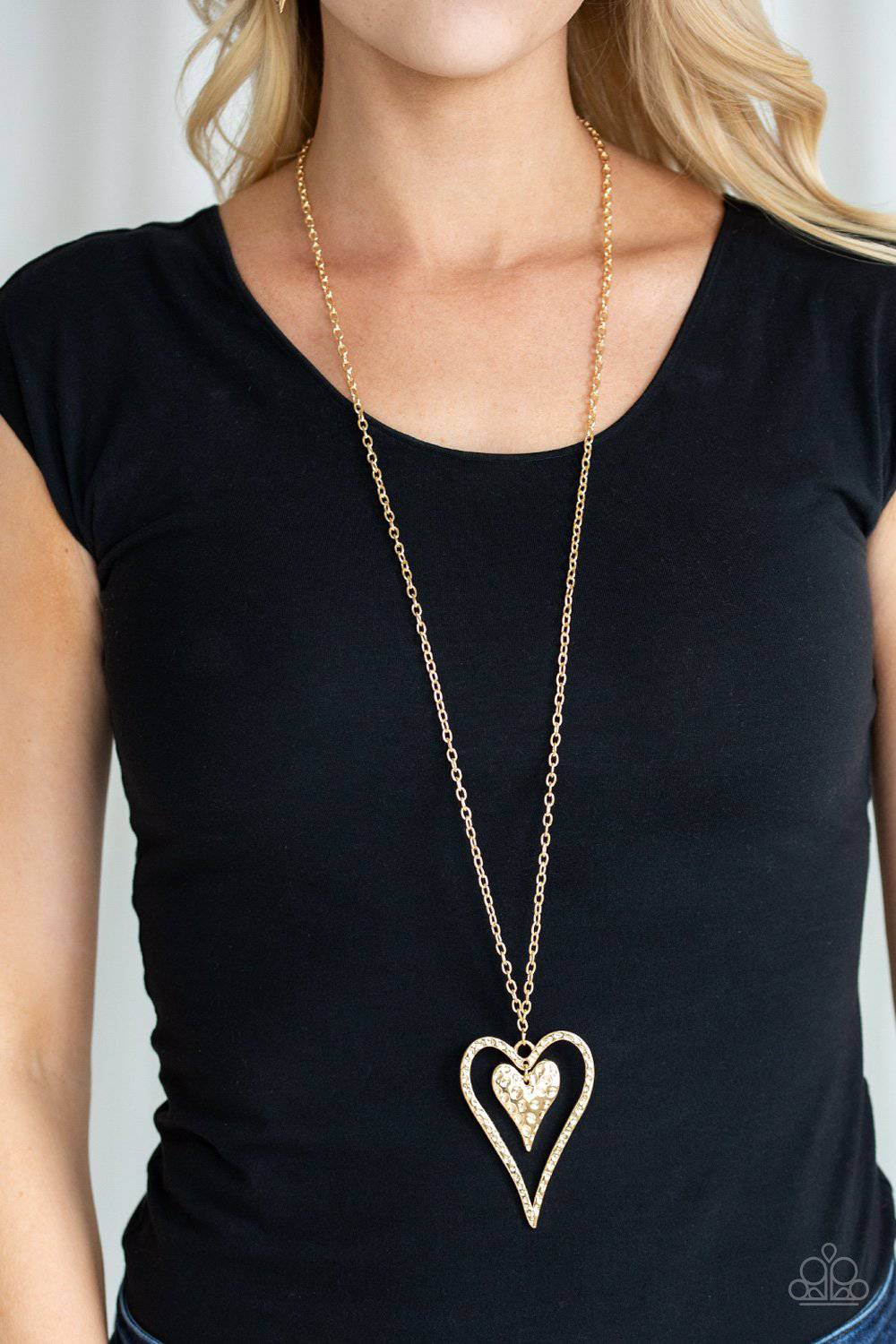 Hardened Hearts - Gold Heart Necklace - Paparazzi Accessories - GlaMarous Titi Jewels