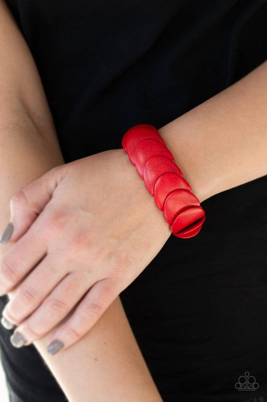 Nomadic Nature - Red Stone Stretchy Bracelet - Paparazzi Accessories - GlaMarous Titi Jewels