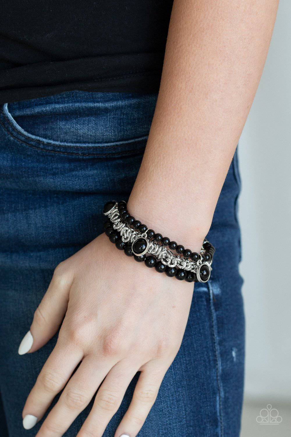 Good Vibes Only - Black Bead Stretchy Bracelet - Paparazzi Accessories - GlaMarous Titi Jewels