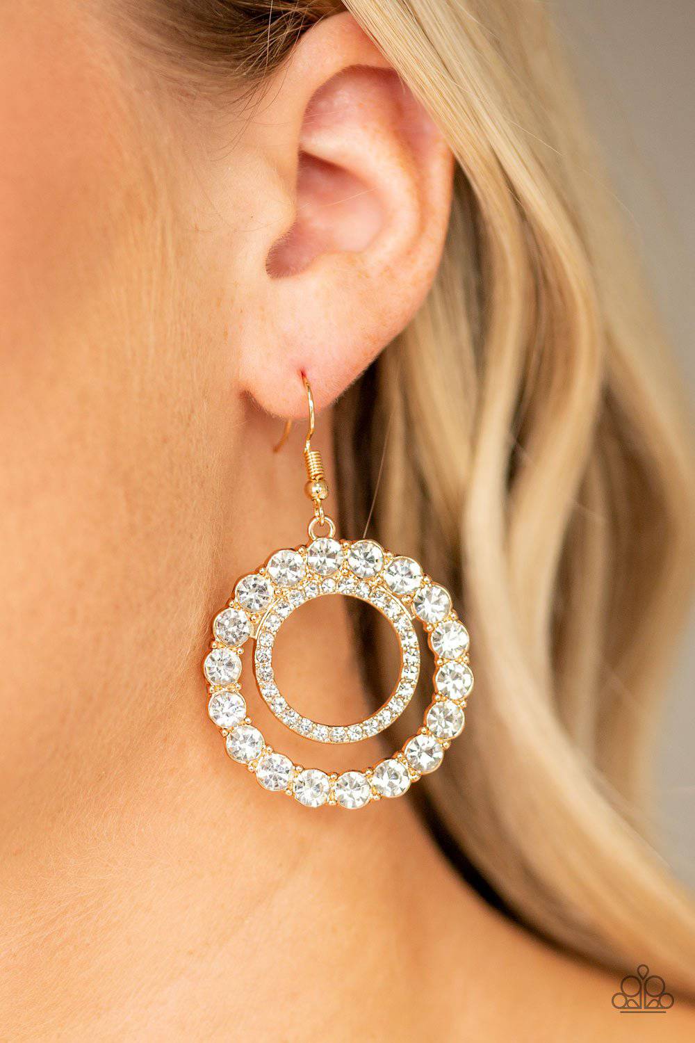 Spotlight Shout Out - Gold Rhinestone Earrings - Paparazzi Accessories - GlaMarous Titi Jewels