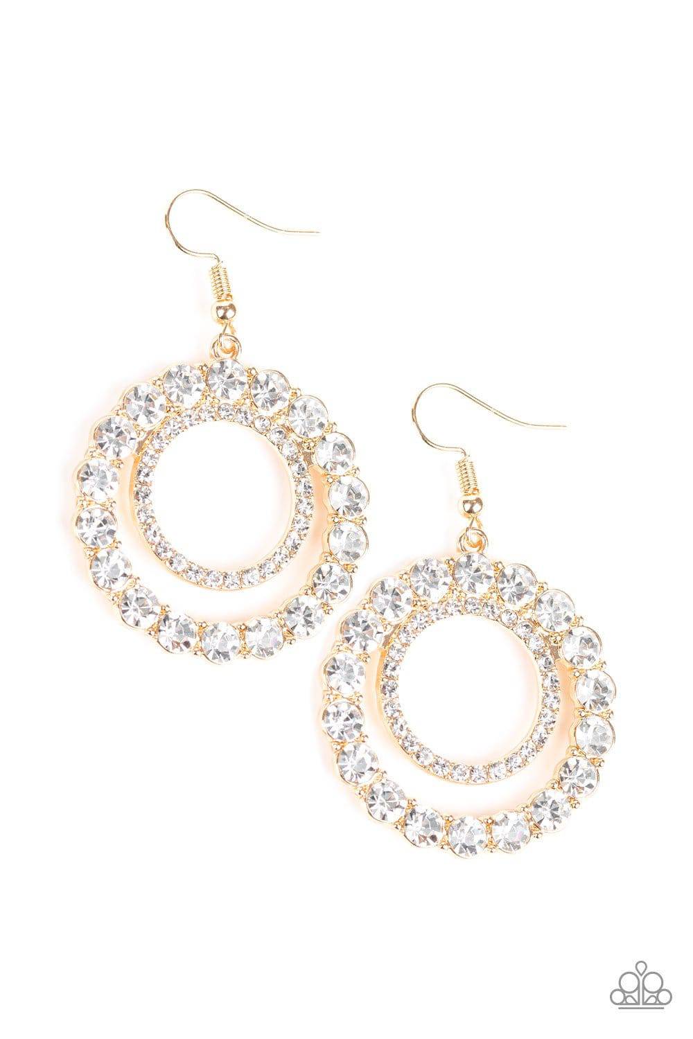 Spotlight Shout Out - Gold Rhinestone Earrings - Paparazzi Accessories - GlaMarous Titi Jewels