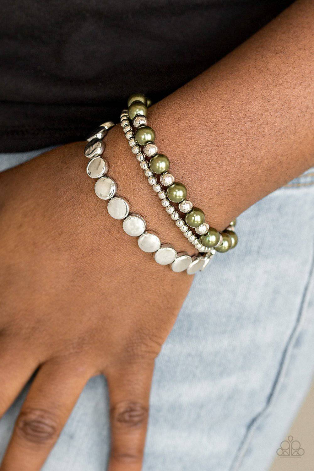 Girly Girl Glamour - Pearly Green Stretchy Bracelet - Paparazzi Accessories - GlaMarous Titi Jewels