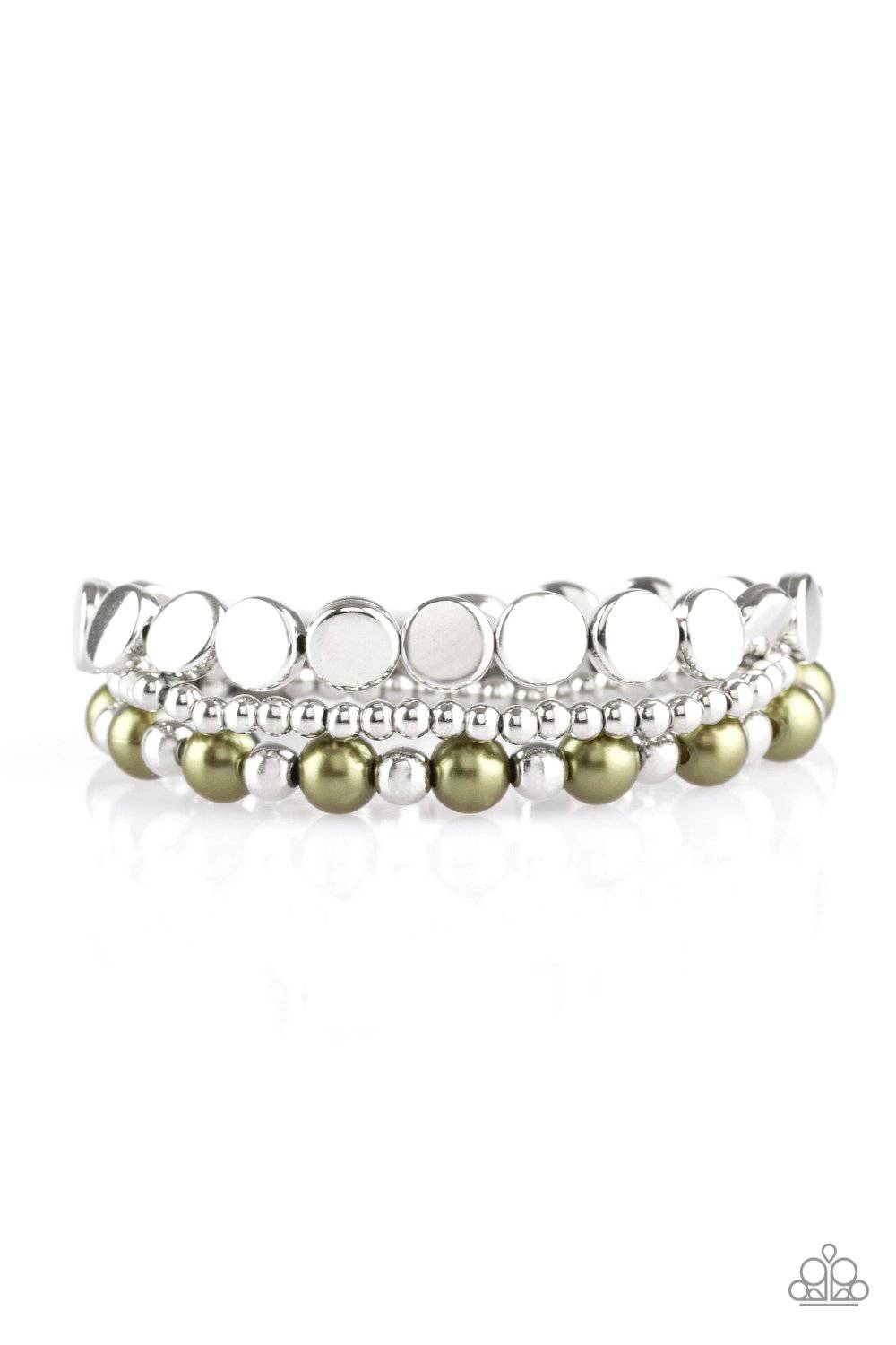 Girly Girl Glamour - Pearly Green Stretchy Bracelet - Paparazzi Accessories - GlaMarous Titi Jewels