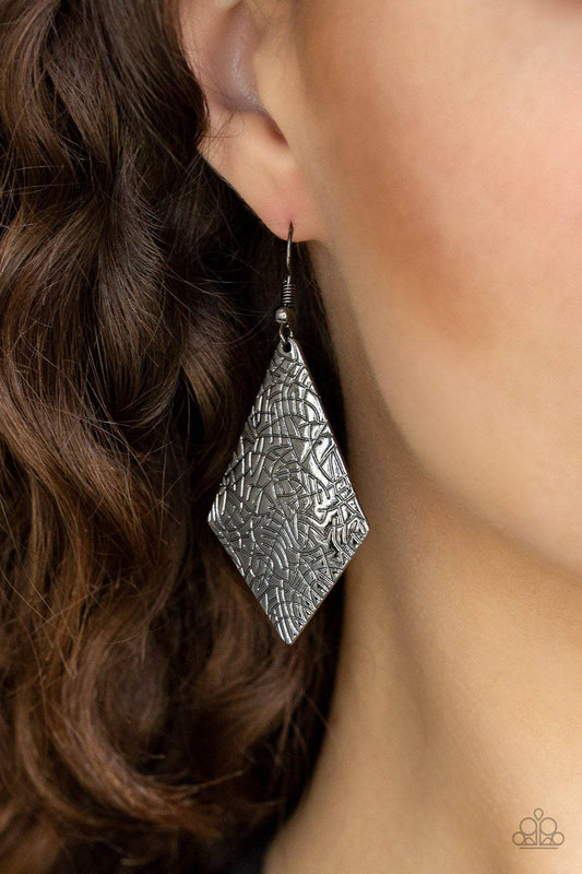 Texture Retreat - Black Gunmetal Earrings - Paparazzi Accessories - GlaMarous Titi Jewels