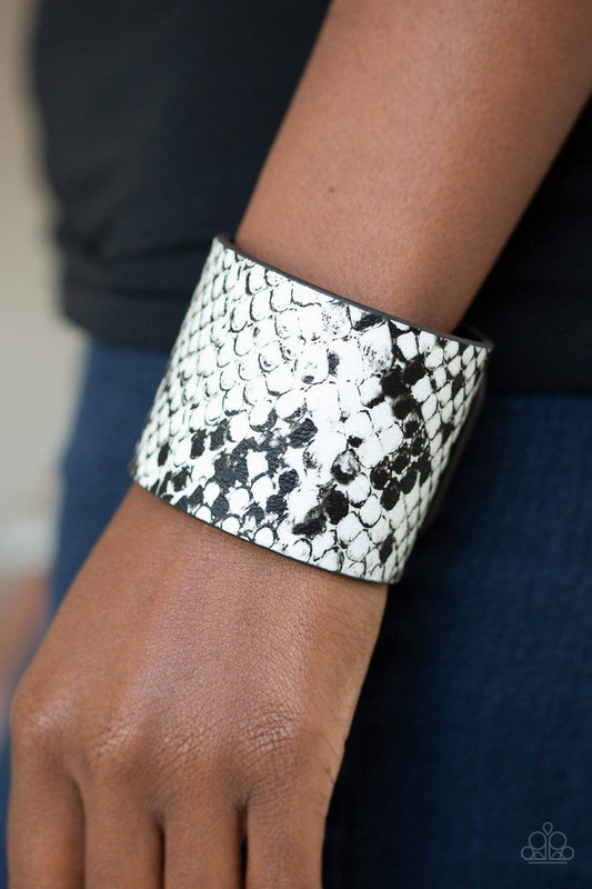 Whats HISS Is Mine - White & Black Python Print Wrap Bracelet - Paparazzi Accessories - GlaMarous Titi Jewels