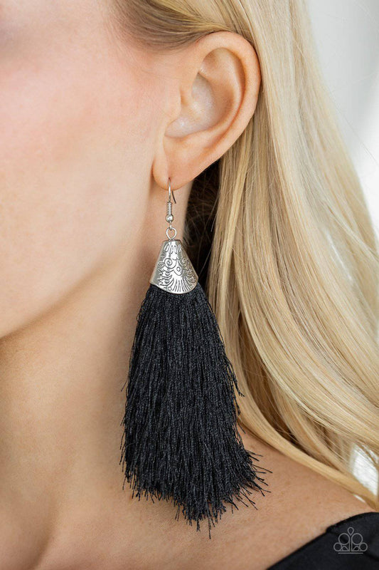 Tassel Temptress - Black Tassel Earrings - Paparazzi Accessories - GlaMarous Titi Jewels
