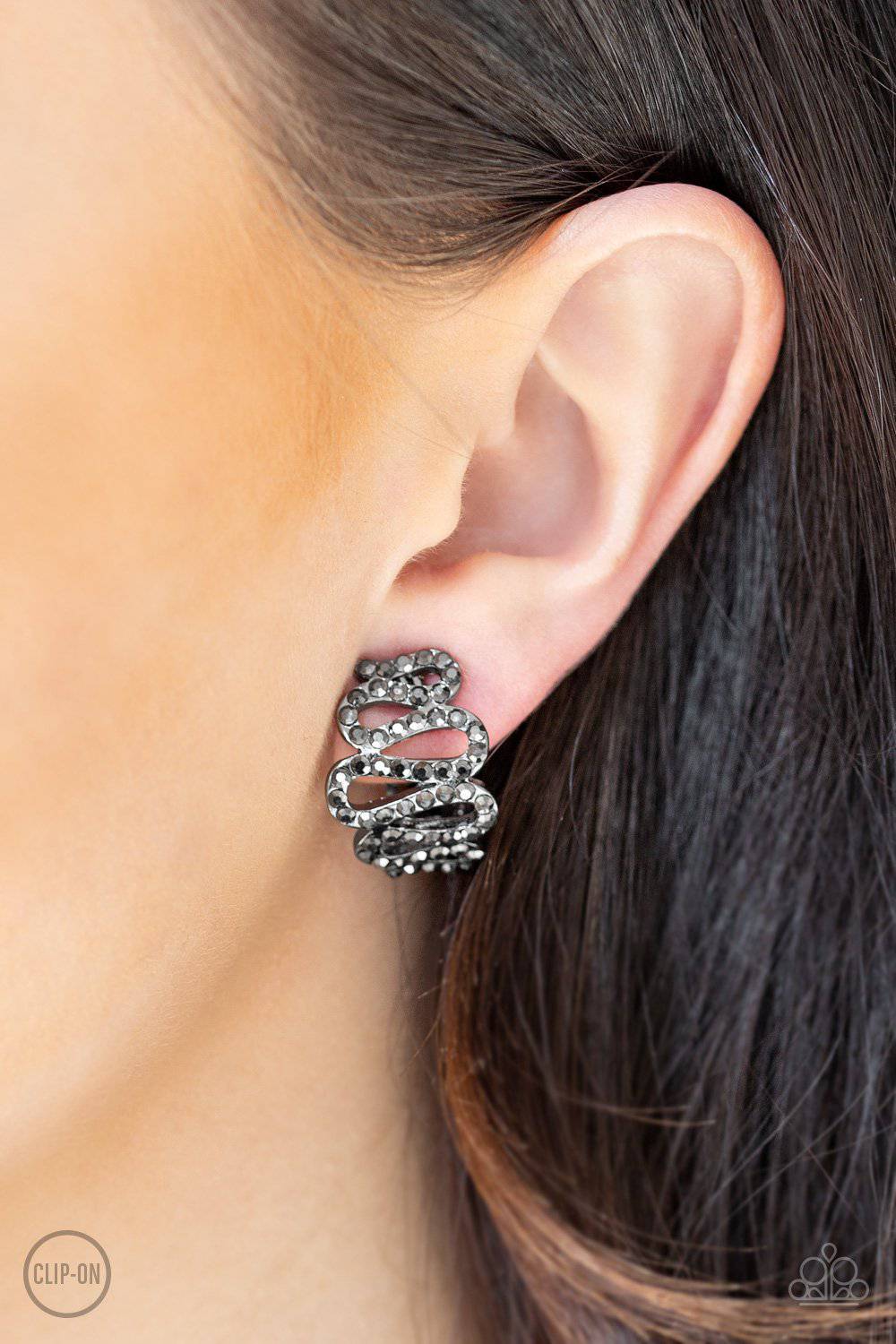 Idol Shine Black Clip-on Earrings - Paparazzi Accessories - GlaMarous Titi Jewels