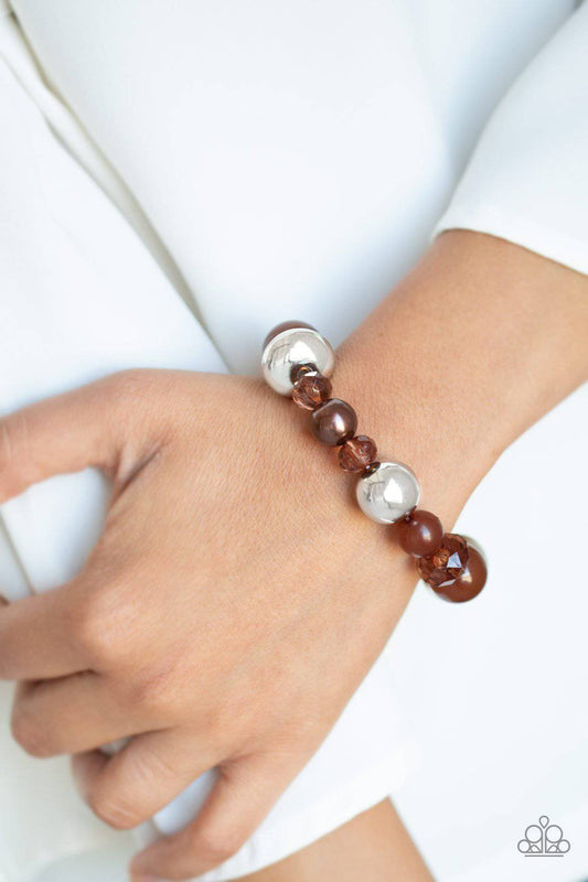 Ice Ice-Breaker - Brown Pearl and Crystal-Like Bracelet - Paparazzi Accessories - GlaMarous Titi Jewels