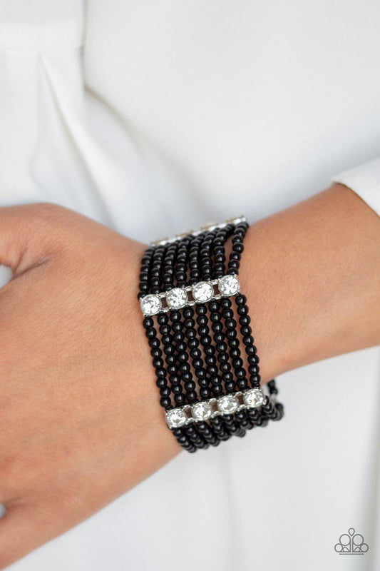 Get In Line - Black Stretchy Bracelet - Paparazzi Accessories - GlaMarous Titi Jewels