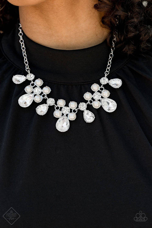 Demurely Debutante - White Pearl and Rhinestone Necklace - Paparazzi - GlaMarous Titi Jewels