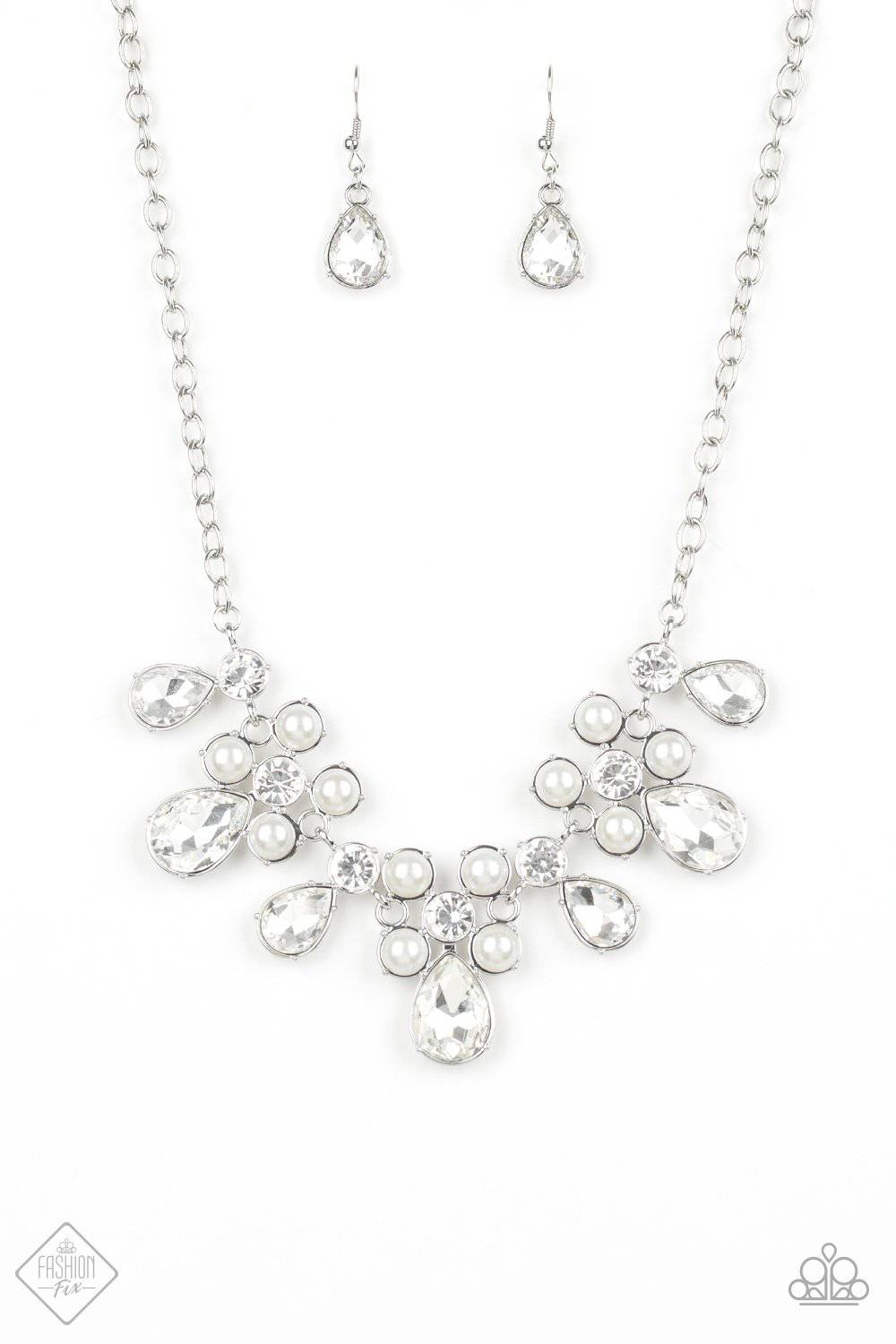 Demurely Debutante - White Pearl and Rhinestone Necklace - Paparazzi - GlaMarous Titi Jewels