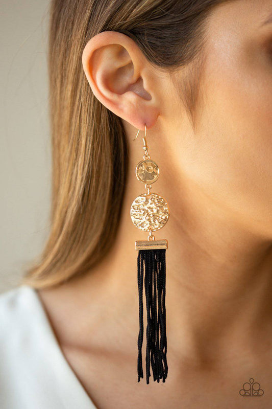 Lotus Gardens - Black & Gold Tassel Earrings - Paparazzi Accessories - GlaMarous Titi Jewels