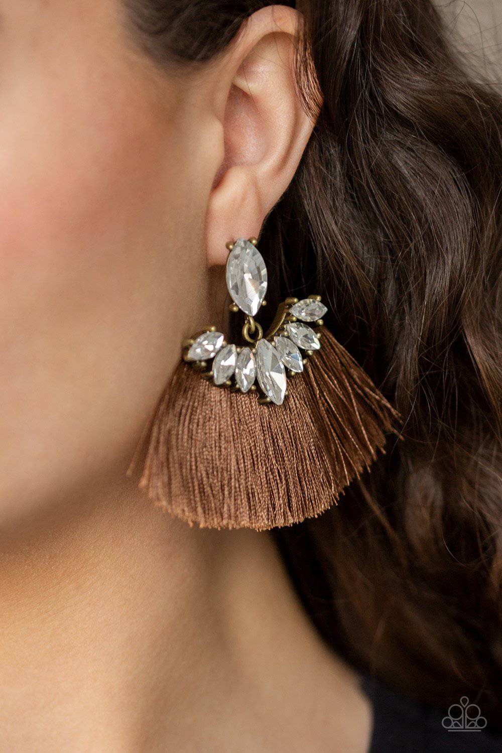 Formal Flair - Brown Rhinestone Fringe Earrings - Paparazzi Accessories - GlaMarous Titi Jewels