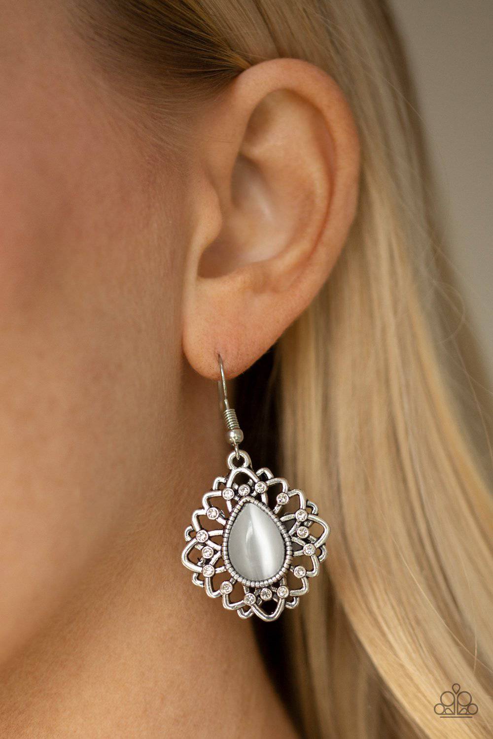 Totally GLOWN Away - White Cat's Eye Earrings - Paparazzi Accessories - GlaMarous Titi Jewels