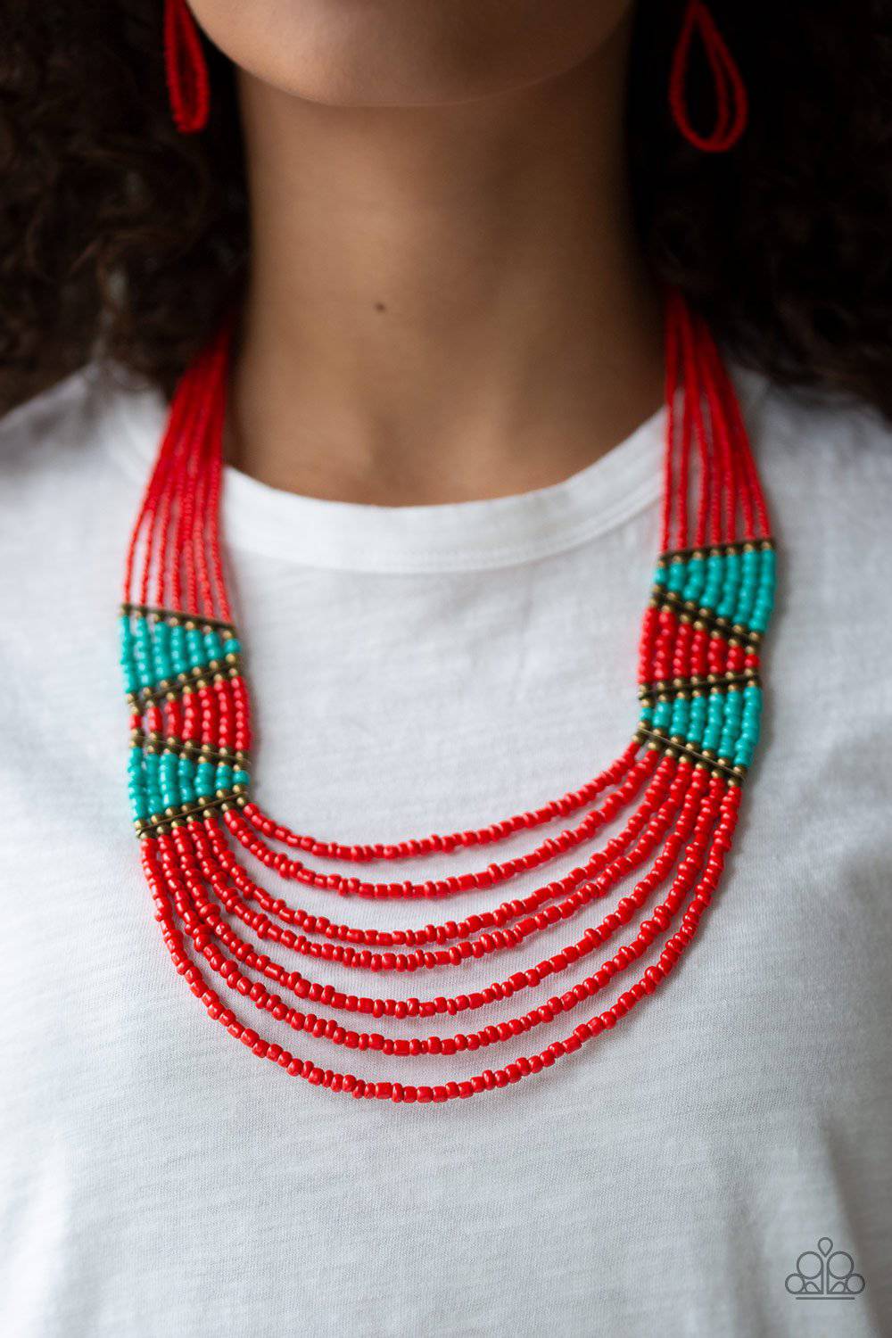 Kickin It Outback - Red Seed Bead Necklace - Paparazzi Accessories - GlaMarous Titi Jewels