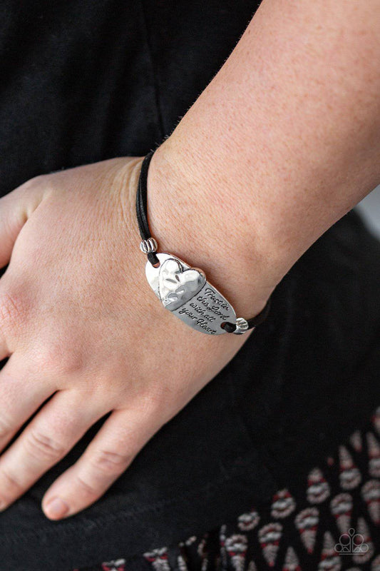 A Full Heart - Silver & Black Suede Bracelet - Paparazzi Accessories - GlaMarous Titi Jewels