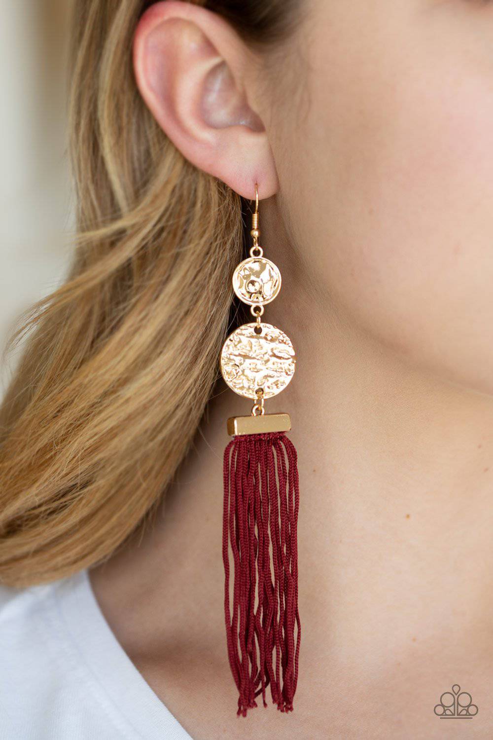 Lotus Gardens - Red & Gold Tassel Earrings - Paparazzi Accessories - GlaMarous Titi Jewels