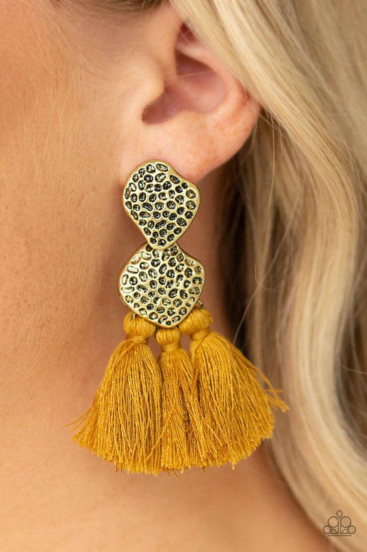 Tenacious Tassel - Yellow Tassel Earrings - Paparazzi Accessories - GlaMarous Titi Jewels