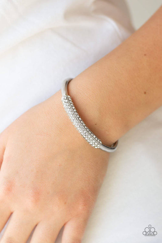 Day to Day Dazzle - White Rhinestone Cuff Bracelet - Paparazzi Accessories - GlaMarous Titi Jewels