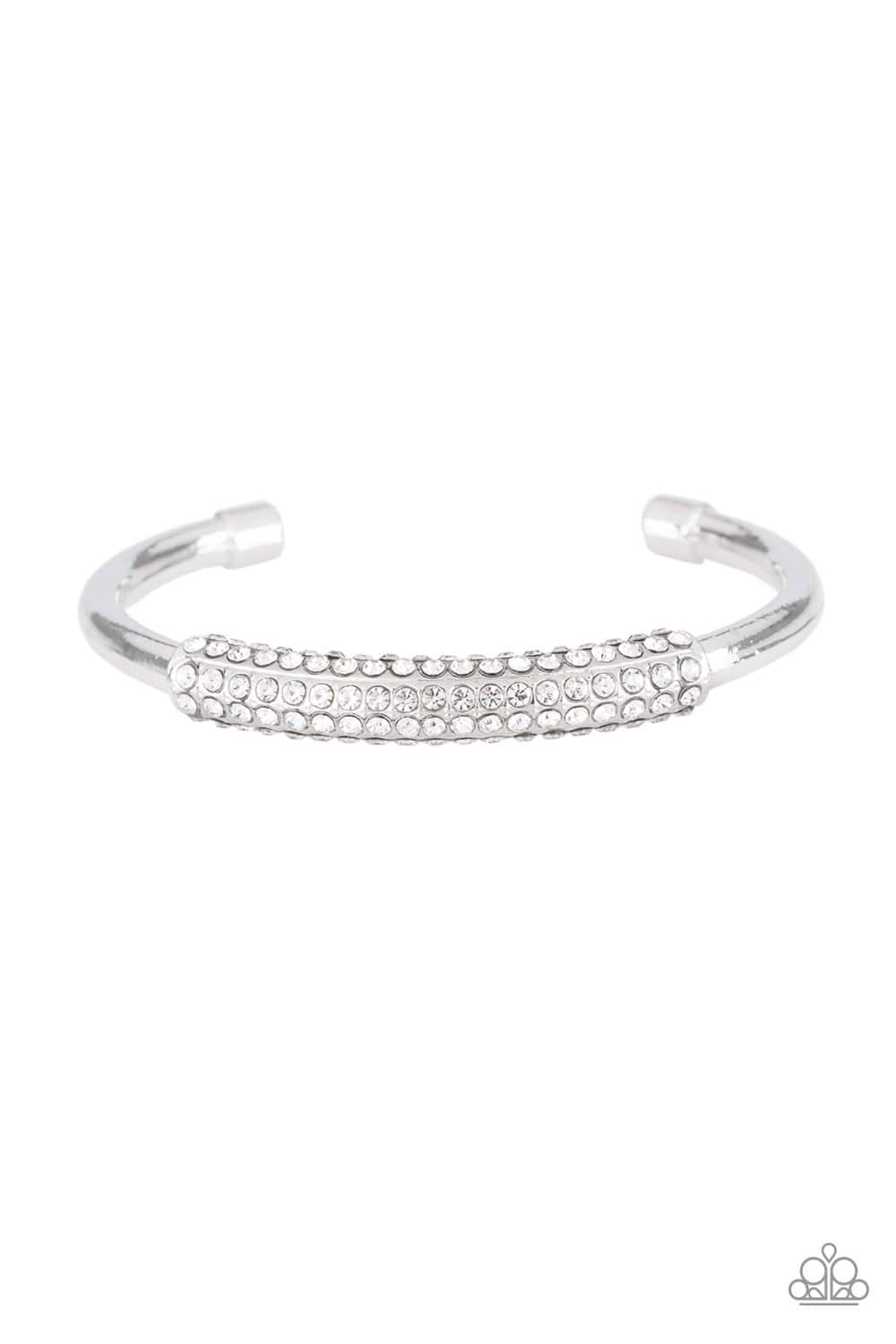 Day to Day Dazzle - White Rhinestone Cuff Bracelet - Paparazzi Accessories - GlaMarous Titi Jewels