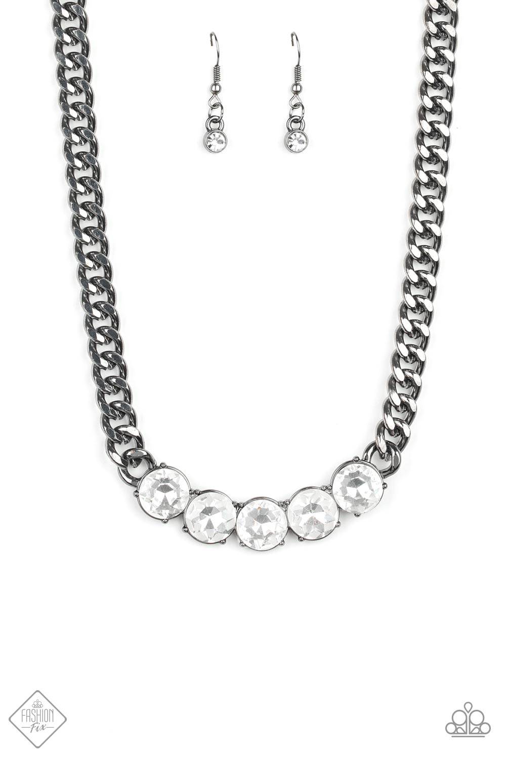 Rhinestone Renegade - Black Gunmetal Rhinestone Necklace - Paparazzi Accessories - GlaMarous Titi Jewels
