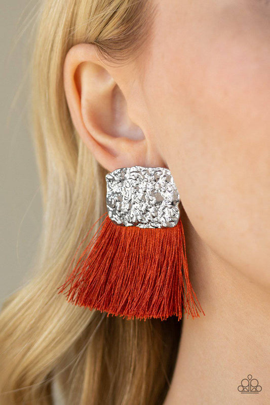 Plume Bloom - Orange Tassel Earrings - Paparazzi Accessories - GlaMarous Titi Jewels