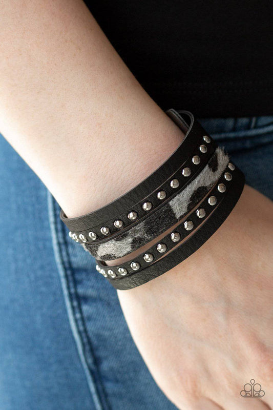 Born To Be WILDCAT - Silver and Black Cheetah Bracelet - Paparazzi Accessories - GlaMarous Titi Jewels