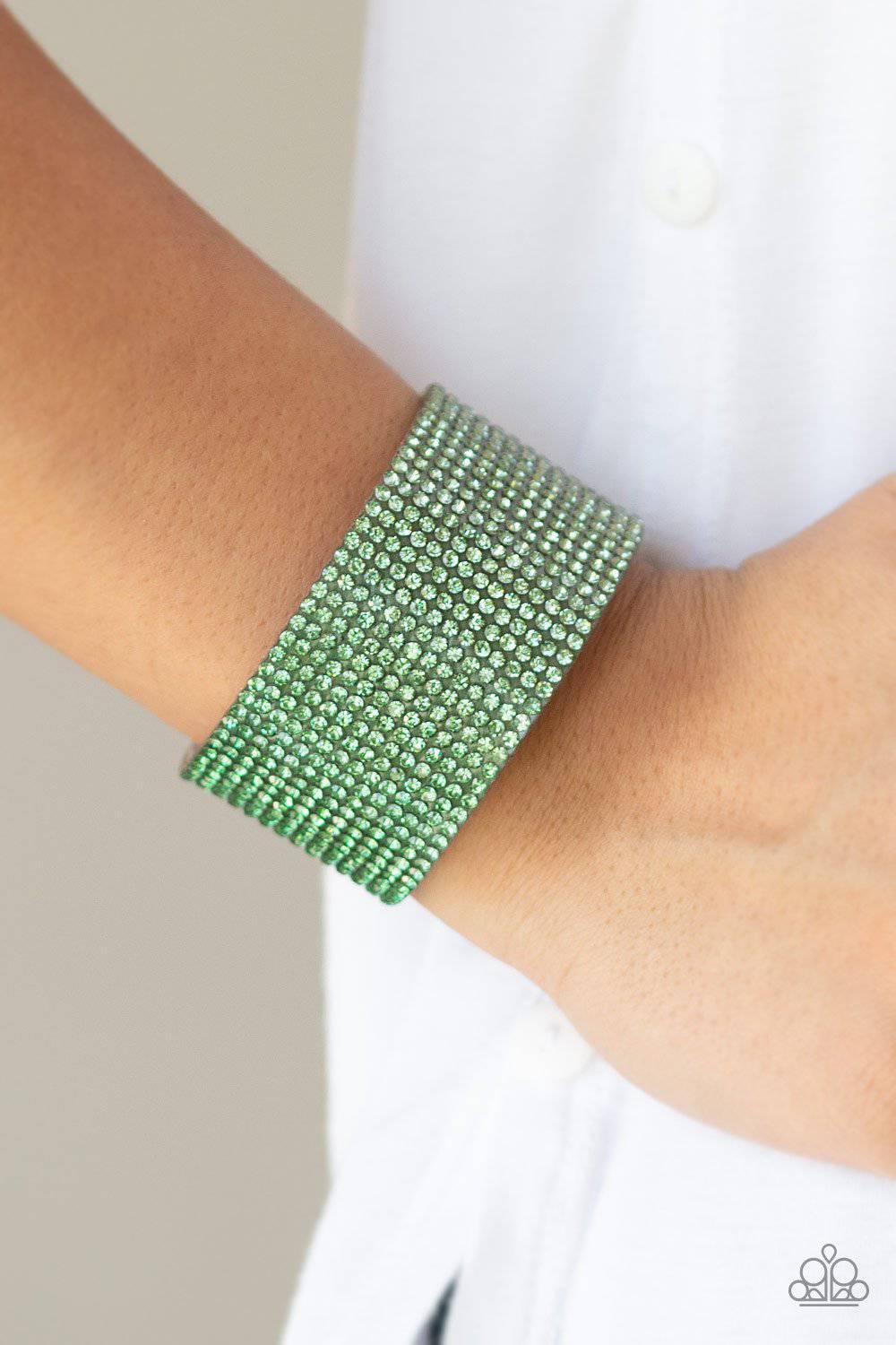 Fade Out - Green Rhinestone Wrap Bracelet - Paparazzi Accessories - GlaMarous Titi Jewels